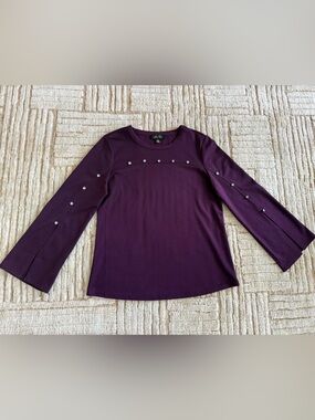Melissa Paige Plum Long Sleeve Tee with Pearl Accents